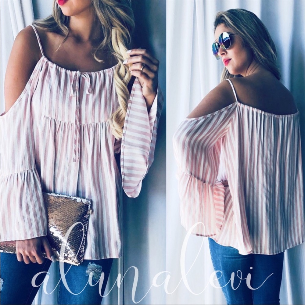 NEW ARRIVAL! Striped Cold Shoulder Top